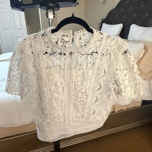 Women's White Lace Short-Sleeve Blouse